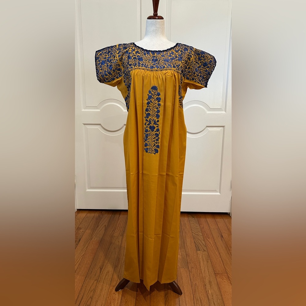San Antonino Maxi Dress,Oaxaca Mexican dress.Hand Embroidered with Silk Threads.